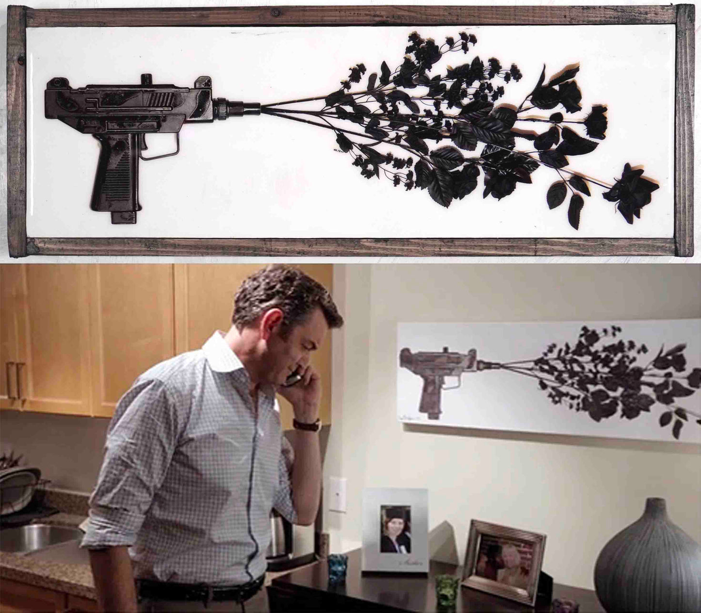 "Psych" Floral Uzi Gun Print - Framed