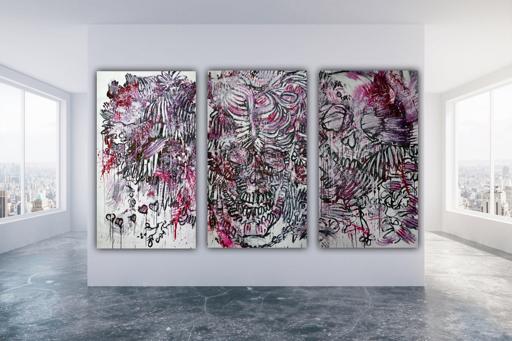 Skull Study l (Triptych) (2017) (Skeletal Skull Triptych)