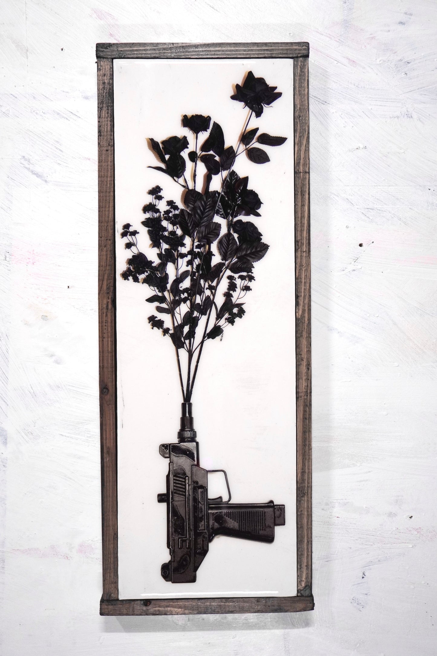 "Psych" Floral Uzi Gun Print - Framed